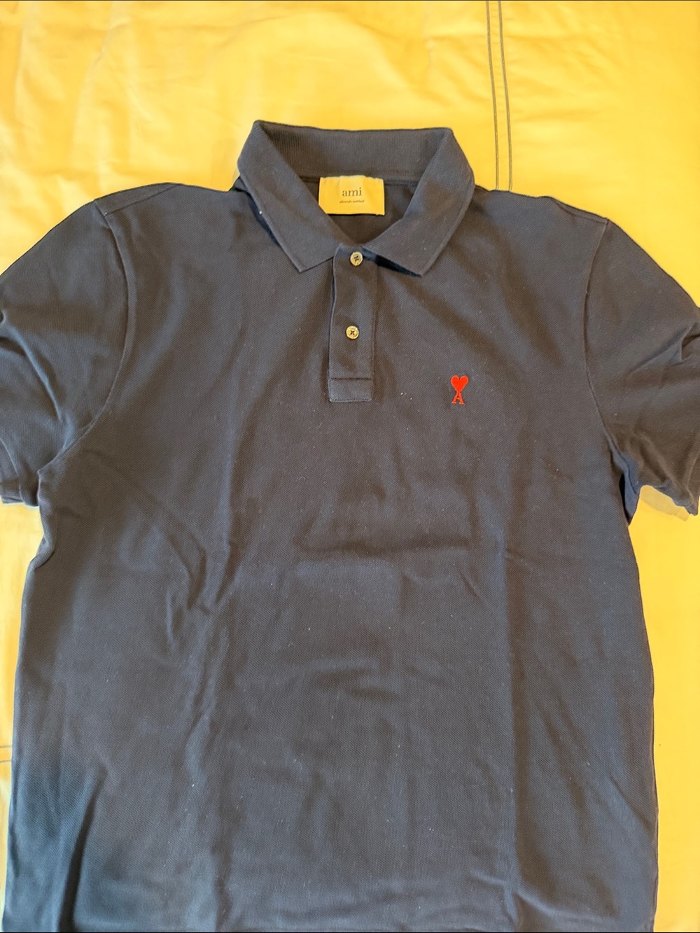 Ami Navy Polo with Small Red Heart Logo